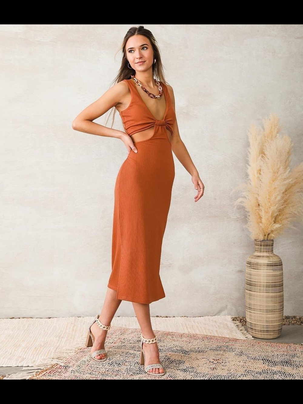 Willow Root Cutout Midi Dress Nwt M Baked Clay